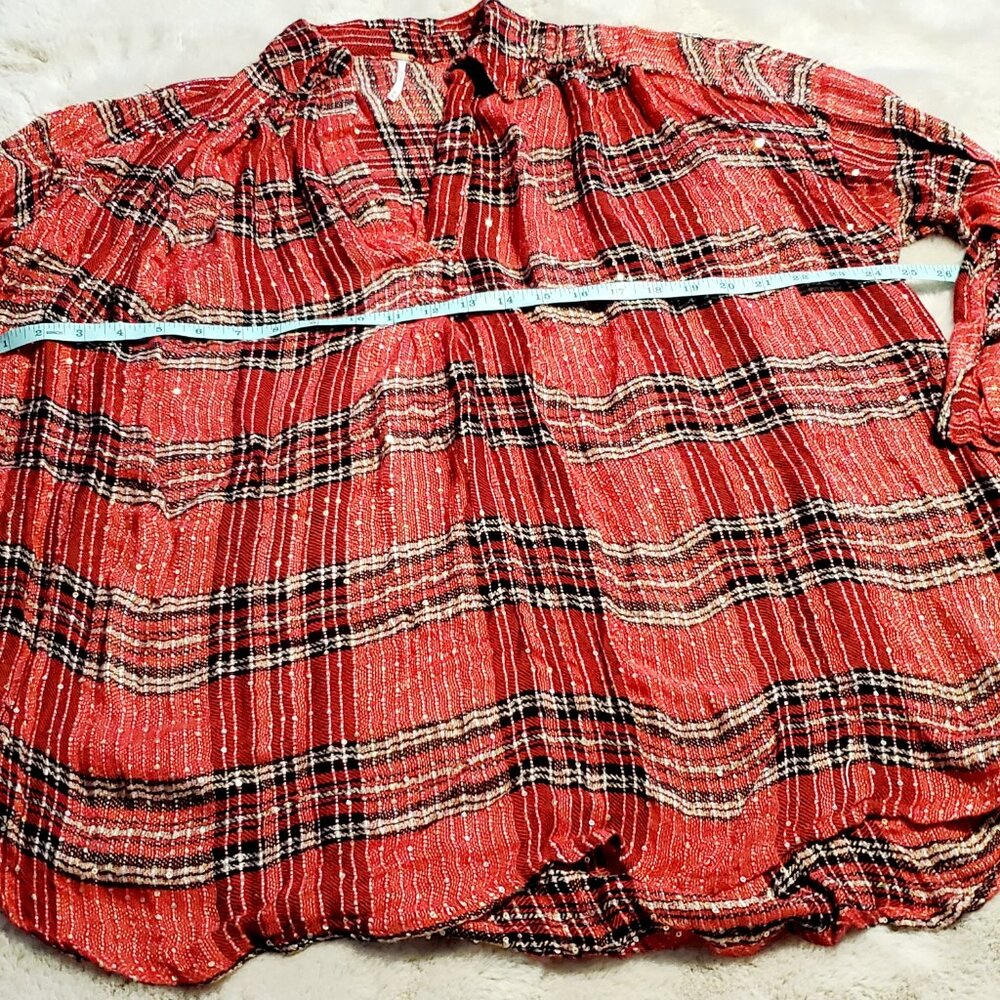 Free People Fearless Love Long Sleeve Sparkle Gauzy Plaid Pullover Shirt  Medium - Picture 7 of 9